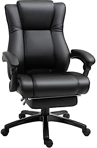 Vinsetto Executive Office Chair for Home, PU Leather Computer Chair, Swivel Desk Chair with Footrest, Wheels, Adjustable Height, Black
