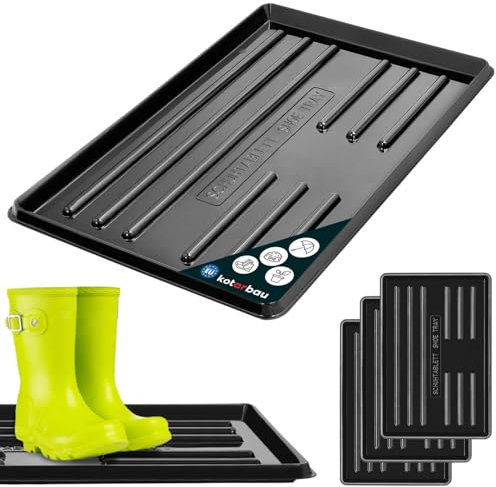 KOTARBAU® 3 x Bandejas de goteo para zapatos, 60 x 40 cm, Color negro, Bases escurridoras, Bandeja con borde elevado para secar calzado, Posazapatos, 3 UNIDADES