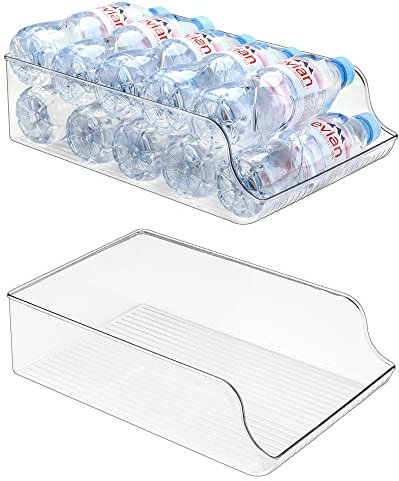 Puricon 2 Pcs Bottled Water Fridge Dispenser Organizer, Clear Plastic Storage Freezer Bin Drawer Pantry Kitchen Organizer Beverage Container -500ml Bottle Standard