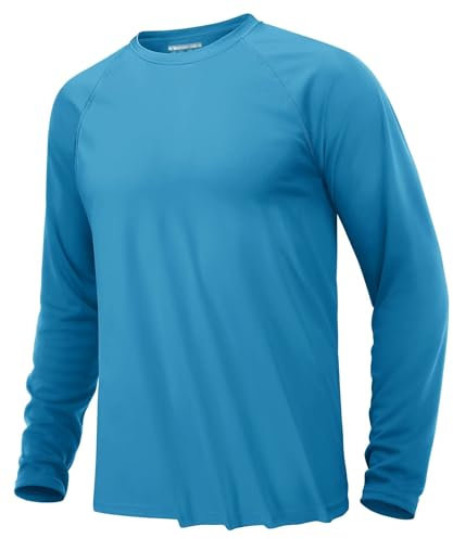 KEFITEVD Long Sleeve Swimming T Shirts for Men Lightweight Quick Dry Hiking Tops for Running,Blue Green,3XL
