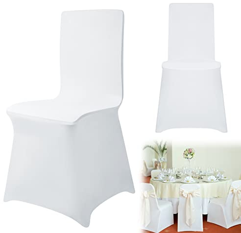 UISEBRT 100pcs Stuhlhussen Stretch Set - Weiß Stuhlbezug Elastisch Stühle Schutz Abnehmbarer Waschbarer Universal Chair Cover für Büro Hotel Esszimmer Bankett Hochzeit Party Deko(100 Stück)