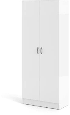Armadio bianco multifunzione due ante battenti, 69x35x170 cm