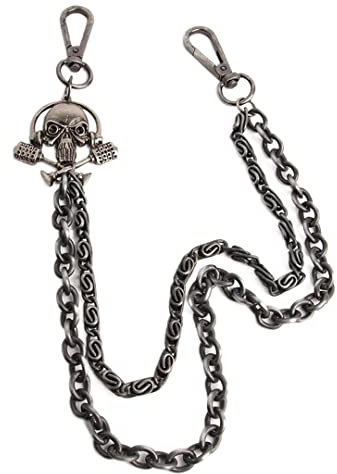 1 Pack Skull Head Musician Pants Chain 2 Layer Ghost Head Belt Chains Wallet Pocket Chain Waist Chain for Trousers Jeans, One Size, Nicht-Edelmetall, Ohne Edelstein.
