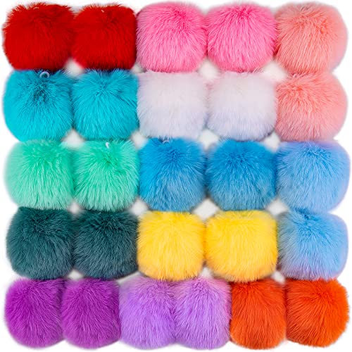 BQTQ 26 Stück Bommel für Mütze Kunstfell Bommel Fellbommel Pompon Bommel Kaninchenfell Fellpompon für Mützen Tasche Anhängern Basteln