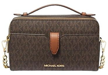 Michael Kors Mittelgroße Handy-Umhängetasche mit doppeltem Reißverschluss, braun