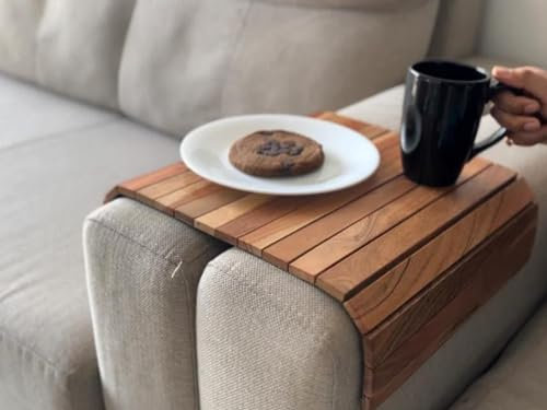 Vesta Homes Vesta Homes Sofa Armrest Tray|Handcrafted Acacia Wood|Tambour Tray|Flexible and Foldable|Suitable for Food/Drinks/Snacks/Cup Coaster|43 X 28 X 1.3 Cm|Handcrafted in India