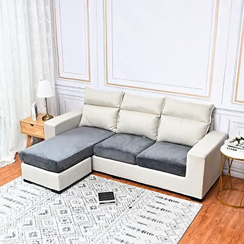 Qelus Samt Sofa Sitzkissenbezug,Stretch Couchüberzug,1 Stück Sofakissen Schonbezug,weicher Möbelschutz(Dunkelgrau,3 Sitzer)