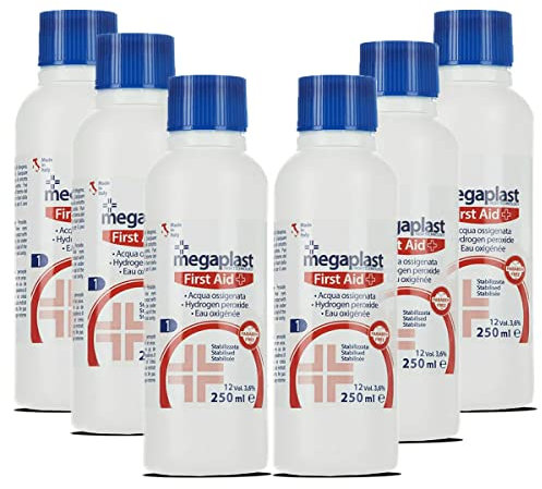 JUANIO Lot de 6 Pack de 1 Flacon d'eau oxygénée, peroxyde d'hydrogène stabilisé, désinfectant au peroxyde d'hydrogène, capacité 250 ML