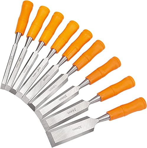 OITTo YUPLGD 9 Pcs Professional Wood Chisel, Metal Tail Nails,Vanadium Steel Cutter Carving Chisel DIY Carpenter Tool Carving Flat Shovel Hand Tool Set