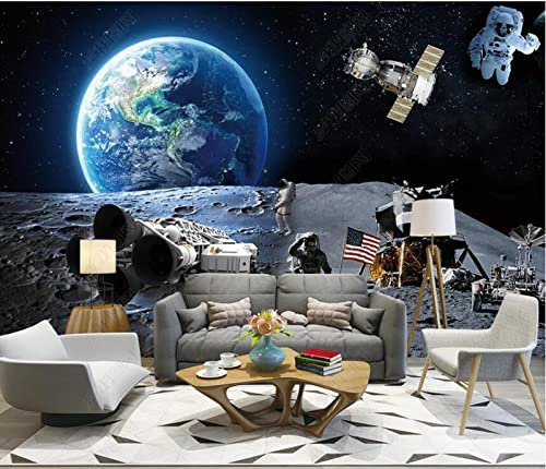 Fototapete Benutzerdefinierte 3D-Wandbild 3D Mondlandung Astronaut Universum Erde Raumschiff Hintergrundwand-200Cmx140Cm