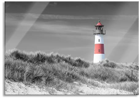 Pixxprint Glasbild, Wandbild aus Echtglas, Leuchtturm in den Dünen, 100x70 cm, inkl. Aufhängung und Abstandshalter