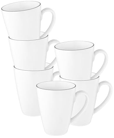 Seltmann Weiden Lido Black Line Kaffeebecher Tambel 6er Set, 350 ml, Becher mit Henkel und schwarzem Rand, Porzellan, Weiß