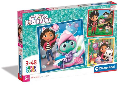 Clementoni Supercolor Gabbys Dollshouse Puzzle 3 x 48 Teile - Puzzle für Kinder ab 5 Jahren - buntes Kinderpuzzle mit besonderer Leuchtkraft & Farbintensität 25300