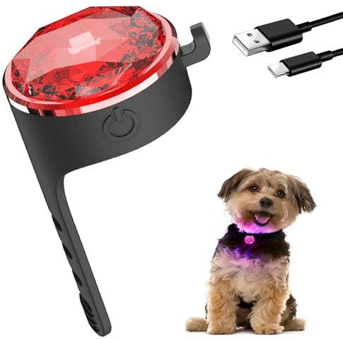 Tubasion Hundehalsband LED Leicht, USB-C Wiederaufladba Hundelicht für Hundegeschirr Silikon, IP65 wasserdichte LED Blinklicht Schulranzen, Licht Leuchtanhänger Hund für Laufen, Camping(Rot)
