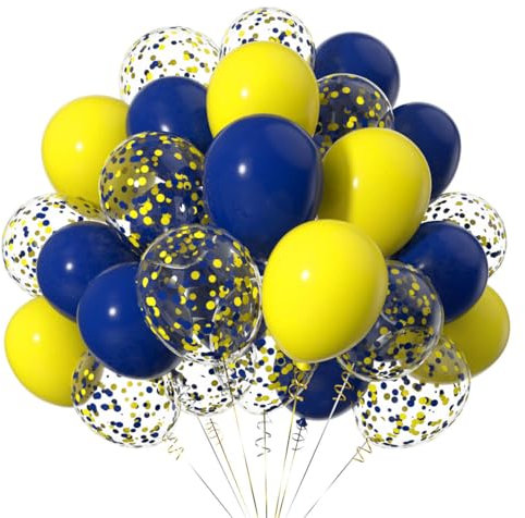 12 Zoll Gelb Marineblau Helium Latex LuftBallons,Ballons mit Gelb und Blau Konfetti für Partys Dekoration,50 Stück
