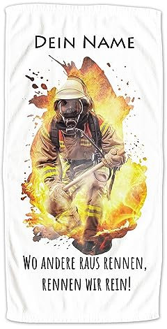 GRAZDesign Badetuch Feuerwehr mit Namen personalisiert Badehandtuch groß 140x70cm, Kinder & Erwachsene Handtuch Strandtuch Feuerwehr Geschenke
