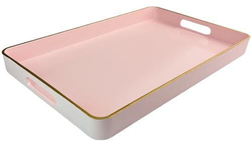 UOEKCS Pinkes Couchtisch-Tablett, dekoratives Serviertablett mit Griffen, rechteckiges Kunststofftablett für Ottomane, Badezimmer, Wohnzimmer, 39,9 x 25,9 cm