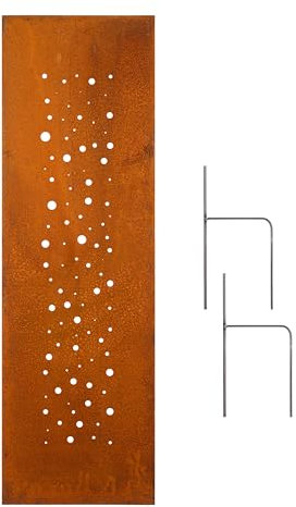 D&L Lasertec Brise-vue pour jardin en métal patiné - 160 x 50 cm - Cercles, ciel étoilé, points, cloison - Brise-vue - Patine