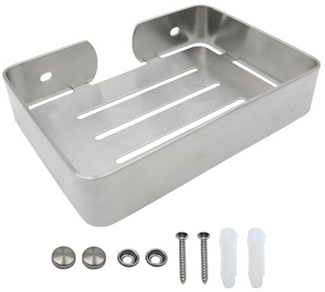 Shonmogar Porte-savon mural en acier inoxydable argenté avec vis, porte-savon robuste pour barre de savon élégant (M, argent)