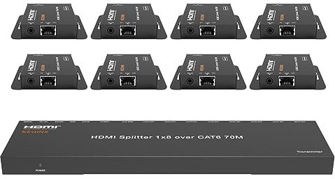KEQINX Divisor Extensor 4K 1x8 70m/230ft HDMI sobre Ethernet Splitter POC con 8 RX