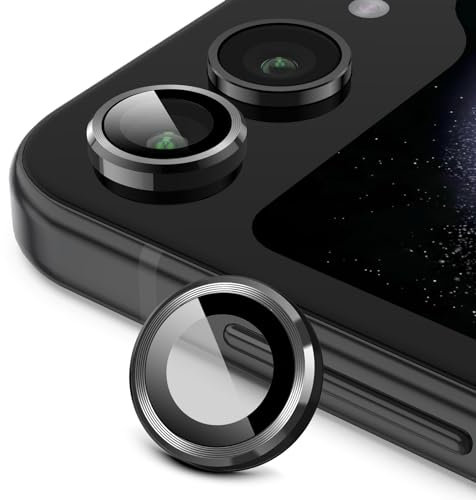 JETech Kameraschutz für Samsung Galaxy Z Flip 5, 9H Panzer Schutz Glas Folie Individuelle Ringabdeckung aus Metall, HD Klar, 1 Set (Graphit)