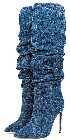 Wsbjbo Stivali A Punta Con Tacco Sottile Unisex Stivali Estivi Lunghi Sopra Il Ginocchio Alla Moda Tacchi Alti Da Donna Taglie Forti,Blu,41 EU