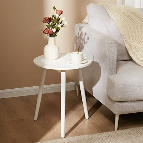 YOUDENOVA Table d'appoint en bois, table basse, ronde, Ø 42 x 52 cm, table de salon, table de chevet avec plateau, table basse, support à fleurs, robuste, blanche
