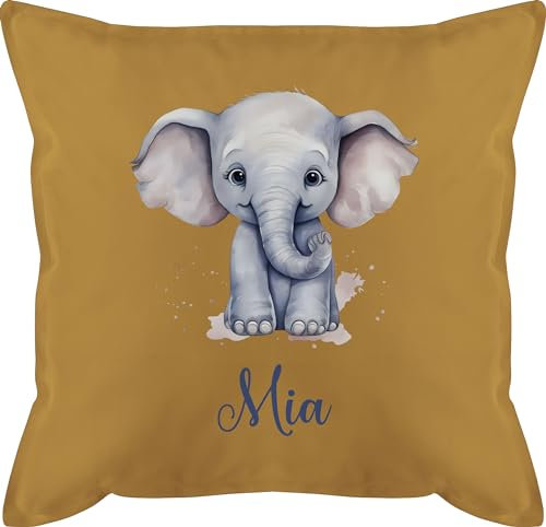 Kissen 50x50 - Zootiere - Elefant Dickhäuter Grauer Riese Rüsseltier - 50 x 50 cm - Gelb - Kinder elefantenkissen Elefanten Geschenke kopfkissen elefantenmotiv Elephant für Couch personalisierte