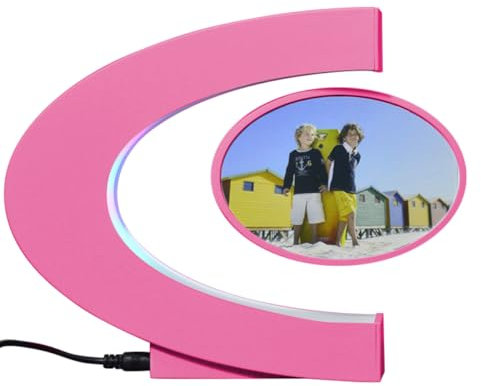 Schwebende Fotorahmen mit LED bunte Lichter Magnetische Levitation Schwebende rotierende Bilderrahmen Display Stand Nacht Lichter für Haus Büro Schreibtisch Dekoration Hochzeit Geschenk, C Form Rosa