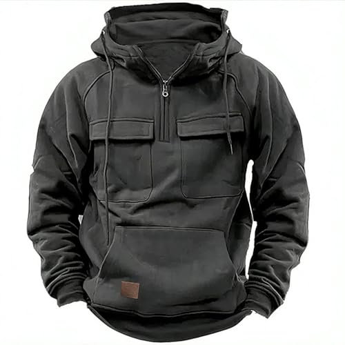 WESBR Oversized Hoodie Herren Casual Persönlichkeit Coole Hoodies Herren Sport Mehrere Taschen Herren Hoody Mit Kapuze Einfachheit Sweatshirts Für Mode Trend Herren A-Dark Grey M