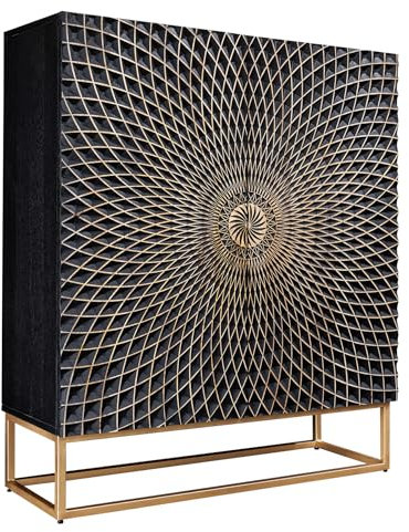 Riess Ambiente Design Highboard Illusion 120cm schwarz Mangoholz Massivholz Gold Eisen Metallgestell Wohnzimmerschrank Schrank Sideboard Aufbewahrungsmöglichkeit