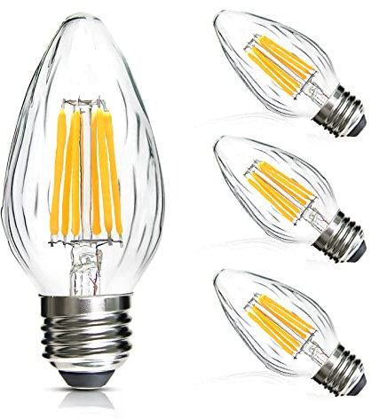 Romanjoy E27 Dimmable LED Bulbs, F15 6W LED Porch Light Bulb, 2700K Warm White Flame Wrinkle Clear Glass LED Edison Bulb for Ceiling Fan and Lantern Lamp, 4 Pack