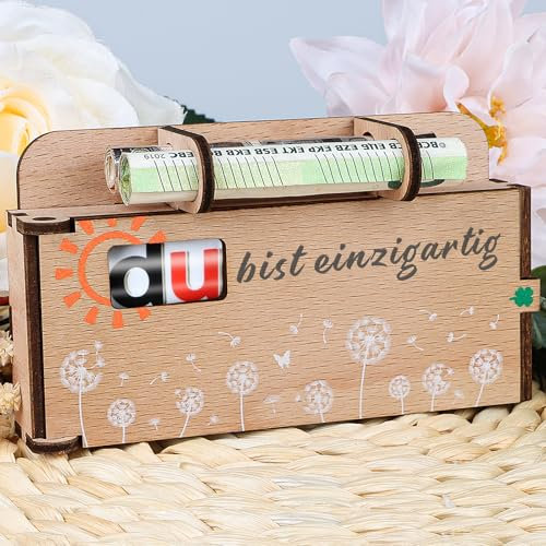 TUZELIYA Du bist einzigartig - Duplo Schokoriegel-Geschenkbox Deko - Wunscherfüller Geldgeschenk für Frauen, Männer, Beste Freundin - Geldgeschenk Geburtstag Holz - OHNE Duplo