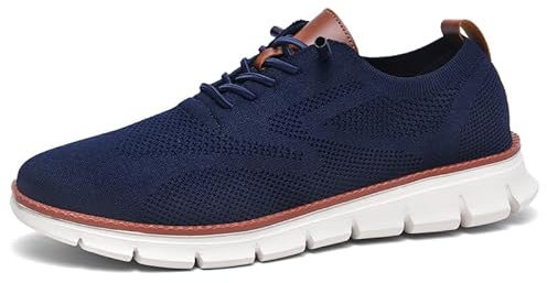 Wearbreeze - Tenis Oxford casuales de negocios para hombre, zapatos de vestir ligeros con cordones para el trabajo, viajes y viajes diarios, Azul, 42 EU