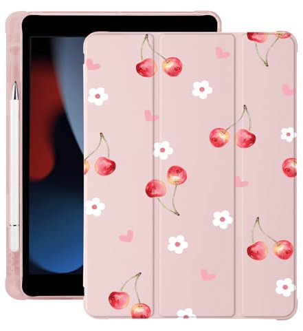 Schutzhülle für iPad Air 27,9 cm (11 Zoll), Motiv: süße Kirschblüten-Herzen M2 2024 (6. Generation) mit Stifthalter, automatischer Schlaf-/Wachmodus, rosa Leder, weiche TPU-Rückseite