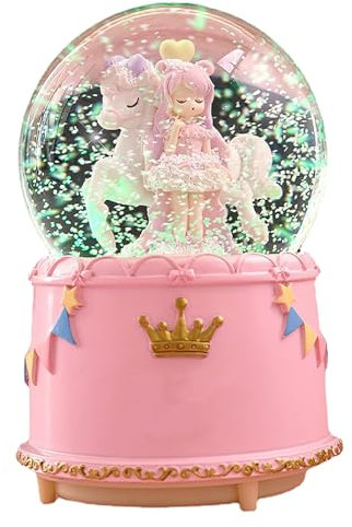 Spieluhr-Karussell-Pferd-Kristall-Schneekugel-Spieluhren mit Buntem, wechselndem LED-Licht, Musical für Kinder und Mädchen, Desktop-Ornament, Schreibtisch-Dekoration