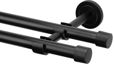 Ventanara® Gardinenstange schwarz matt 19mm 2-läufig mit Endstücken und Halterungen für Wandmontage (Standard, 240 cm / 2-läufig/Wand)