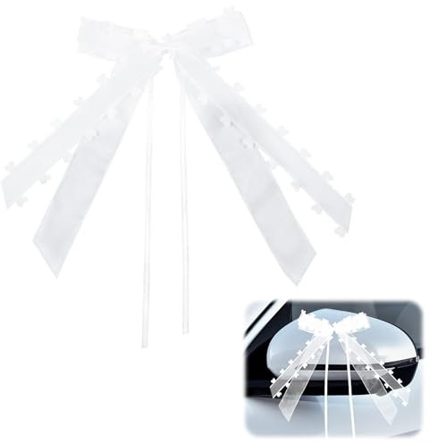 HOTUT Noeud Blanc Decoration, 25 Pièces Noeud Voiture Mariage, Mariage Nœuds avec Cœurs, Décoration de Voiture Mariage, pour décoration de Voiture, Mariage, Noël, Fête, déco de Table, Fait Main