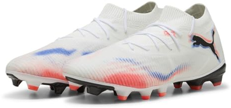 PUMA Unisex Future 8 Match Fg/Ag Fussballschuh, Weiß, Schwarz, leuchtendes Rot, 44.5 EU