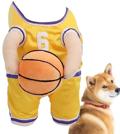 Hunde-Basketball-Kostüm mit Ball, lustiges Hundekostüm, lustiges Halloween-Kostüm, Basketball-Hundekostüm, atmungsaktiv, groß, hält Basketball, Kleidung für Halloween, Weihnachten, Cosplay