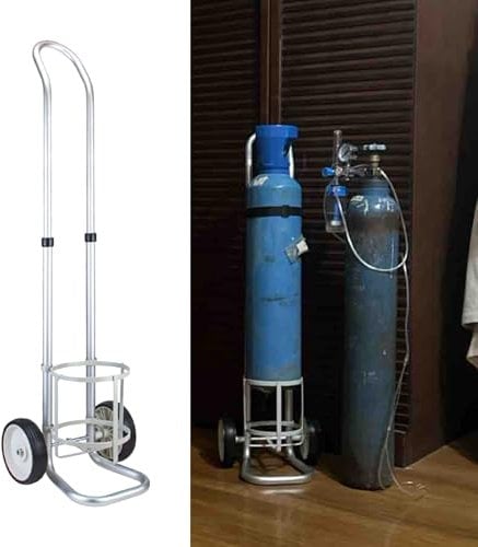 EXCLURA Oxygen Cylinder Rack Aluminum Alloy Rolling Oxygen Tank Cart, Gas Cylinder Cart Height Adjustable 35 to 41, Small Size 2-wheel Oxygen Bottle Holder, for Home(Diameter 12.5cm(4 7/8))