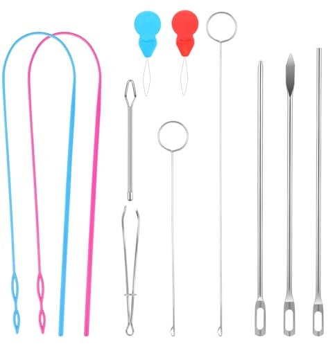 11 Stück Durchziehnadel Nadeleinfädler Werkzeugset Sticknadeln Einfädelhilfe Kordel Einfädler Werkzeug Loop Turner Metall Pinzette Lange Schleife Strickzubehör für Handnähen Hoodies DIY