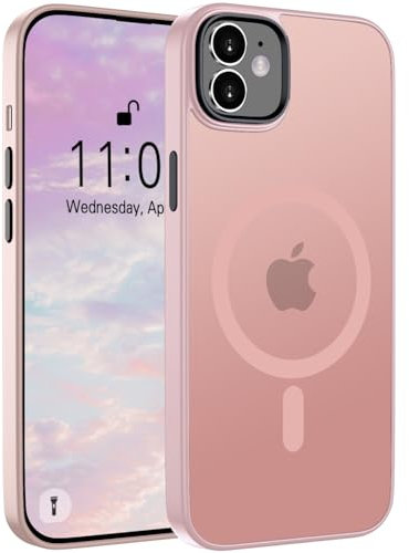 Andwing für iPhone 11 Hülle Magnetisch [Kompatibel mit MagSafe] Matt Anti-Fingerprint Schutzhülle – Stoßfest Militärstandard (MIL-STD-810G), Ultradünn & rutschfest für iPhone 11-Rosa