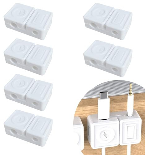 6 Piezas Organizador de Cables,Cable Organizer,Recoge Cables Mesa Escritorio,Organizador Cables Mesa,2 en 1 Para Alambre de Cargador,Cable usb,Oficina,Automóvil,Accesorios Escritorio(Blanco)