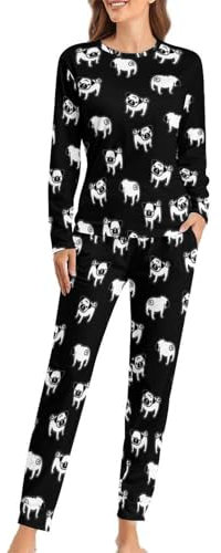 JZemdybill Damen Schlafanzug mit Rundhalsausschnitt, Mops-Hunde-Pyjama für Damen, Damen-Pyjama mit Taschen, Mops, 4XL
