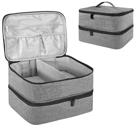 Nagellack Organizer Tasche, Doppelschicht Nagellack Aufbewahrung Box, Organizer Koffer für Nageldesign Kosmetiktasche für 30 Flaschen & 1 Nagellampe(Grau)