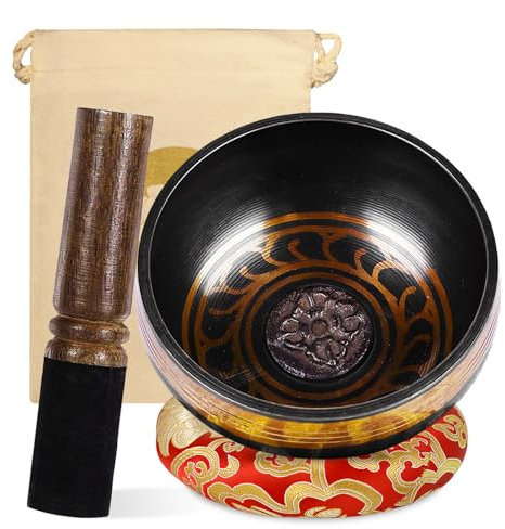 Tibetan Singing Bowls Meditation Set: Large Singing Bowls With Singing Bowl And Silk Cushion Red And Mallet, 8.5 Cm Sound Healing Bowl Meditation Set For Meditation Chakra Yoga Meditation