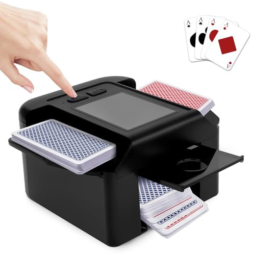 Automatischer Kartenmischer für 2 Decks, Kartenmischmaschine Elektrische mit 2000mah Akku, Mischmaschine Karten 16x13x8cm, Texas Hold’Em, Bridge, Uno, Blackjack (Schwarz)