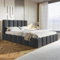 MOTIVENA Nunu Bubble Polsterbett 140x200 mit Bettkasten, Bubble Bett 140x200 mit Matratze und Lattenrost, Bett Kopfteil Samt, Matratze H3/H4, Bett Samt, Polsterbett 140x200 Grau Anthrazit