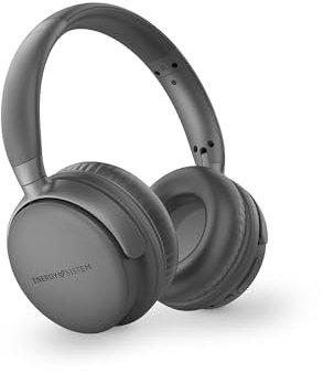 Energy Sistem Studio Plus - Auriculares Bluetooth (Radio FM, 45h de batería, Reproductor MP3 MicroSD, Deep Bass, Almohadillas de Cuero proteico y Espuma visco elástica) Gris